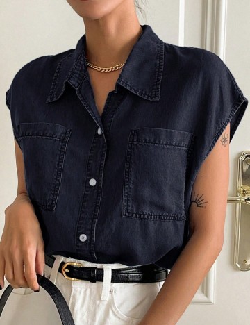 Cămașă cu mânecă scurtă Shein DAZY, albastru