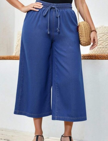 Pantaloni 3/4 Shein Curve+, albastru