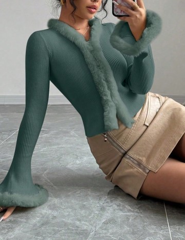 Pulover cu nasturi Shein, verde