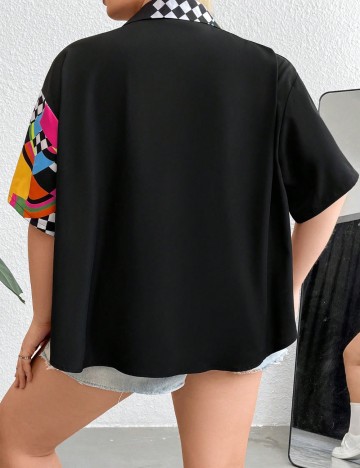 Cămașă cu mânecă scurtă Shein Curve+, negru