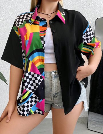 Cămașă cu mânecă scurtă Shein Curve+, negru