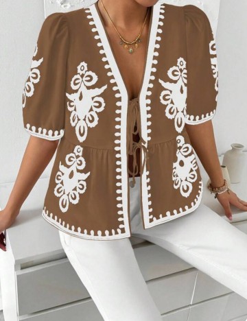 Cămașă cu mânecă scurtă Shein, maro