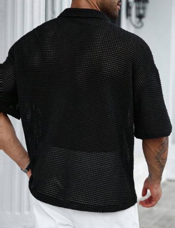 Cămașă cu mânecă scurtă Shein MANFINITY, negru