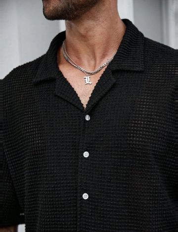 Cămașă cu mânecă scurtă Shein MANFINITY, negru