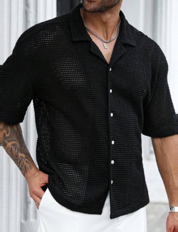Cămașă cu mânecă scurtă Shein MANFINITY, negru