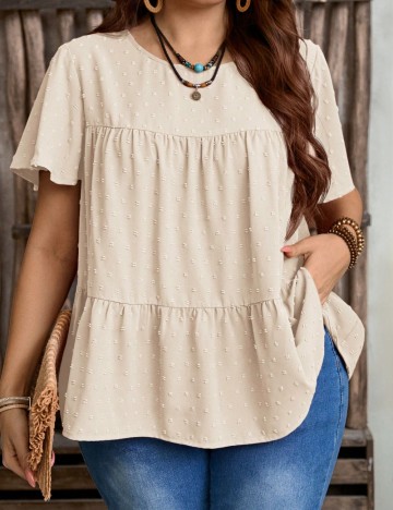 Cămașă cu mânecă scurtă Shein Curve+, bej