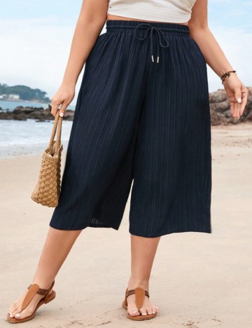 Pantaloni 3/4 Shein Curve+, albastru