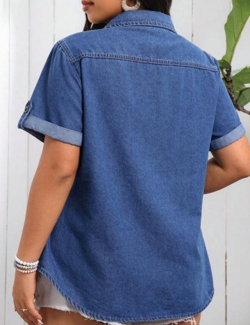 Cămașă cu mânecă scurtă Shein Curve+, albastru
