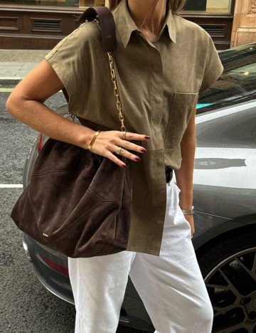 Cămașă cu mânecă scurtă Shein, kaki