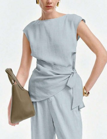 Cămașă cu mânecă scurtă Shein, albastru