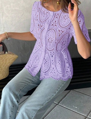 Cămașă cu mânecă scurtă Shein, mov