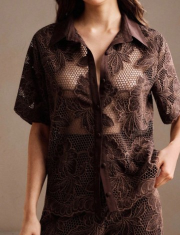 Cămașă cu mânecă scurtă Shein Anewsta, maro