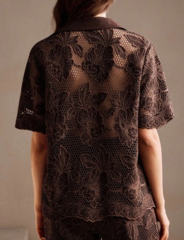 Cămașă cu mânecă scurtă Shein Anewsta, maro