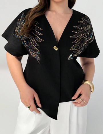 Cămașă cu mânecă scurtă Shein Curve+, negru