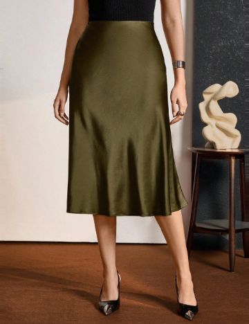 Fustă midi Shein Curve+, kaki