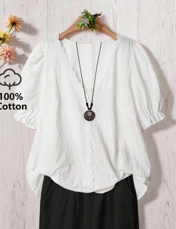 Cămașă cu mânecă scurtă Shein Curve+, alb