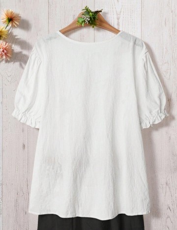 Cămașă cu mânecă scurtă Shein Curve+, alb