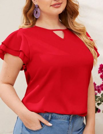 Cămașă cu mânecă scurtă Shein Curve+, roșu