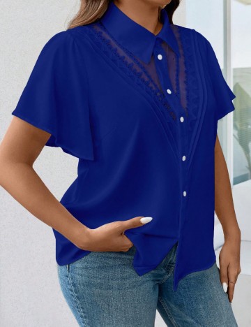 Cămașă cu m&acirc;necă scurtă Shein Curve+, albastru
