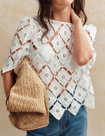 Cămașă cu mânecă scurtă Shein, alb