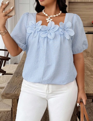 Cămașă cu mânecă scurtă Shein Curve+, albastru