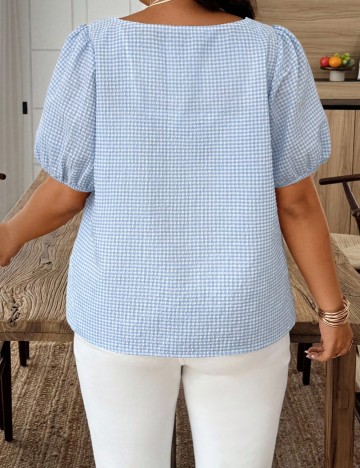 Cămașă cu mânecă scurtă Shein Curve+, albastru