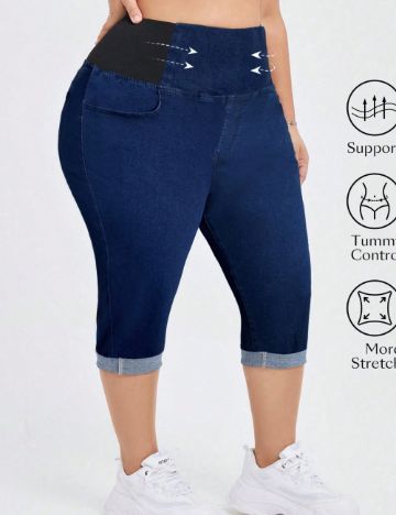 Pantaloni 3/4 Shein Curve+, albastru