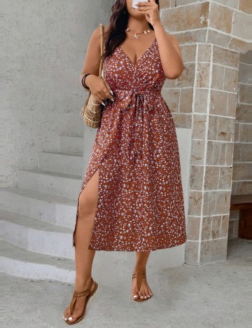 Rochie midi Shein Curve+, cărămiziu