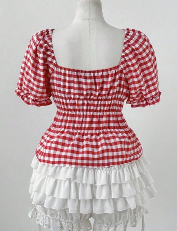 Cămașă cu mânecă scurtă Shein Curve+, roșu