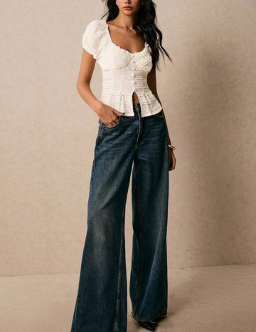 Cămașă cu mânecă scurtă Shein, crem