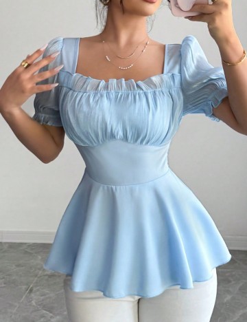 Cămașă cu mânecă scurtă Shein, albastru