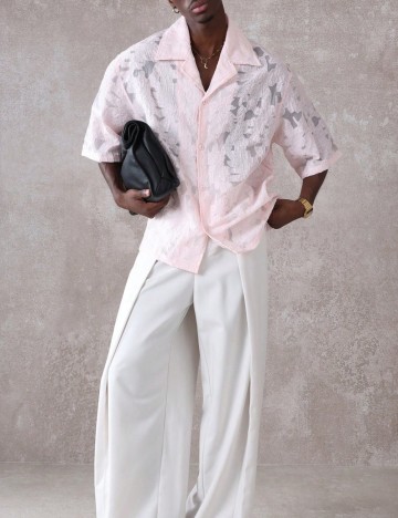 Cămașă cu mânecă scurtă Shein, roz