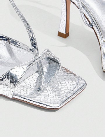 Sandale Cu Toc Shein CUCCOO, argintiu