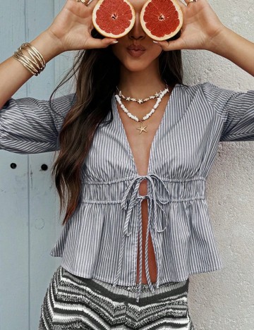 Cămașă cu mânecă scurtă Shein, gri