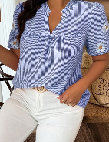 Cămașă cu mânecă scurtă Shein Curve+, albastru