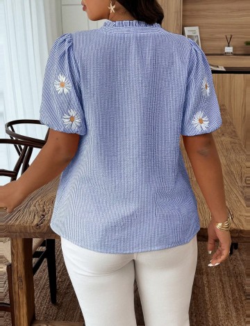 Cămașă cu mânecă scurtă Shein Curve+, albastru