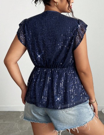 Cămașă cu mânecă scurtă Shein Curve+, albastru