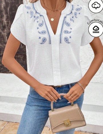 Cămașă cu mânecă scurtă Shein, alb