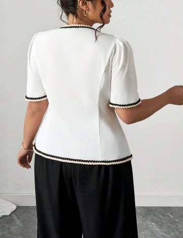 Cămașă cu mânecă scurtă Shein Curve+, alb