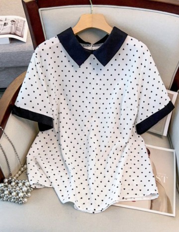 Cămașă cu mânecă scurtă Shein Curve+, alb