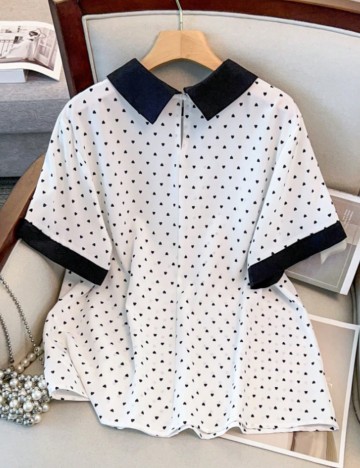 Cămașă cu mânecă scurtă Shein Curve+, alb