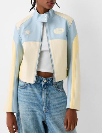 Jachetă imitație de piele Bershka, mix culori