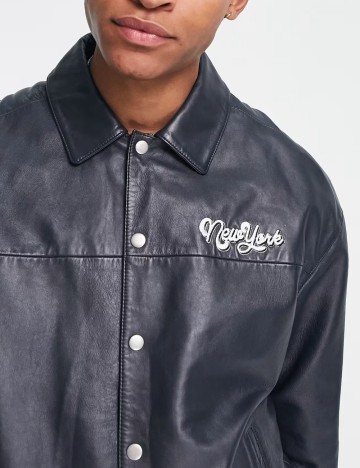 Geacă de piele ASOS, gri închis