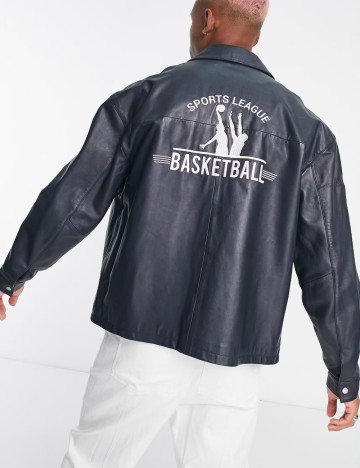 Geacă de piele ASOS, gri închis