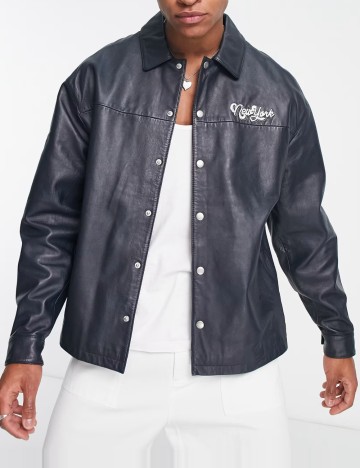 Geacă de piele ASOS, gri închis