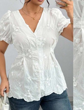 Cămașă cu mânecă scurtă Shein Curve+, alb