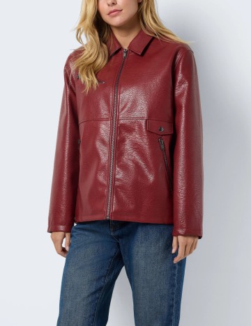 Jachetă imitație de piele Noisy May, vișiniu
