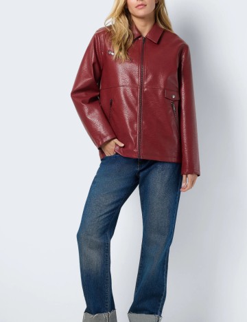 Jachetă imitație de piele Noisy May, vișiniu