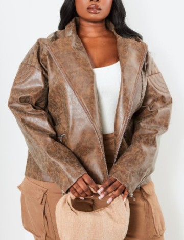 Jachetă imitație de piele PRETTYLITTLETHING, maro
