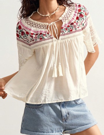 Cămașă cu mânecă scurtă Shein, crem